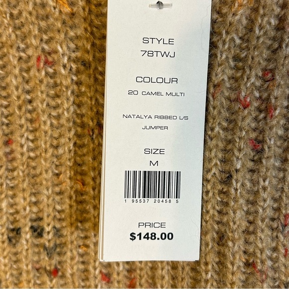 French Connection Size M Sweater Natalya Ribbed Sweater Camel Multi Wool Alpaca - Picture 6 of 11
